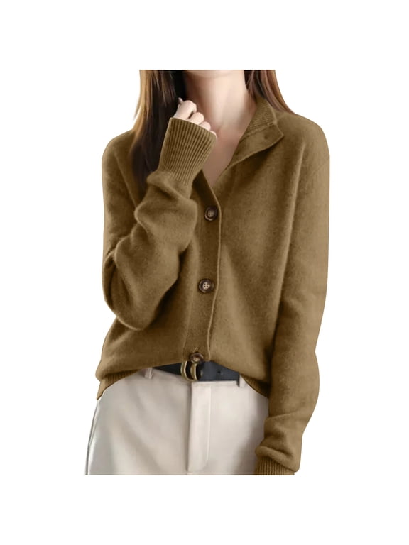 Wool Sweater Cardigan for Women Long Sleeve Collar Tops Button Up Knitwear Winter Casual Plus Size Clothes