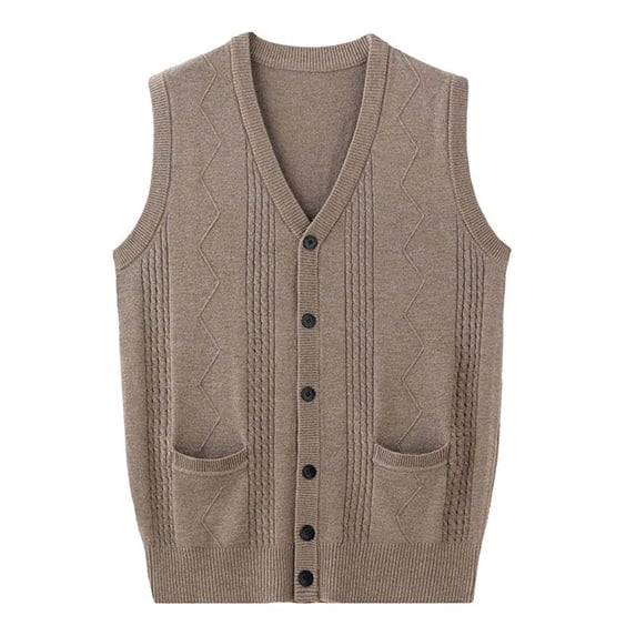 successthop Wool Sweaters for Men Cardigan Sleeveless Button Up V Neck Tops Winter Layer Look Knitwear with Pockets