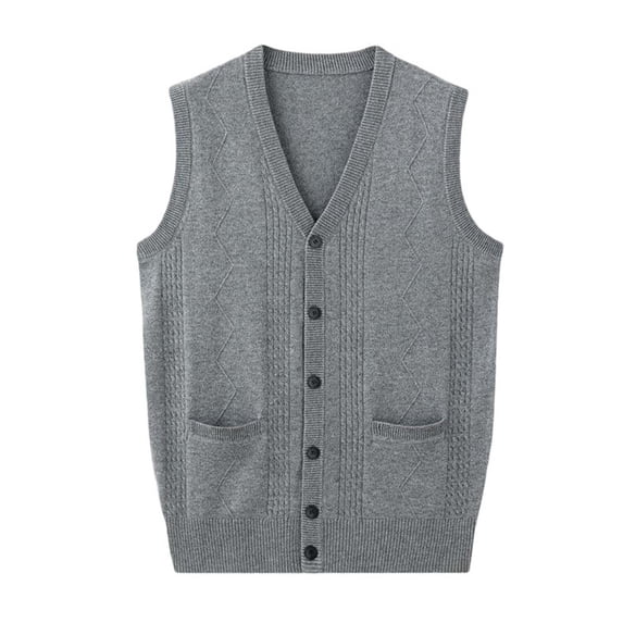 successthop Wool Sweaters for Men Cardigan Sleeveless Button Up V Neck Tops Winter Layer Look Knitwear with Pockets