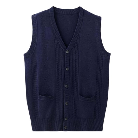 successthop Wool Sweaters for Men Cardigan Sleeveless Button Up V Neck Tops Winter Layer Look Knitwear with Pockets