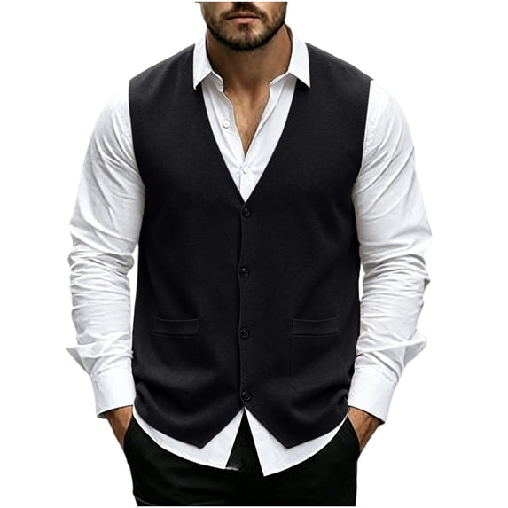 successthop Wool Sweaters for Men Cardigan Sleeveless V Neck Tops Button Up Knitwear Light Solid Fall Casual Clothes XL