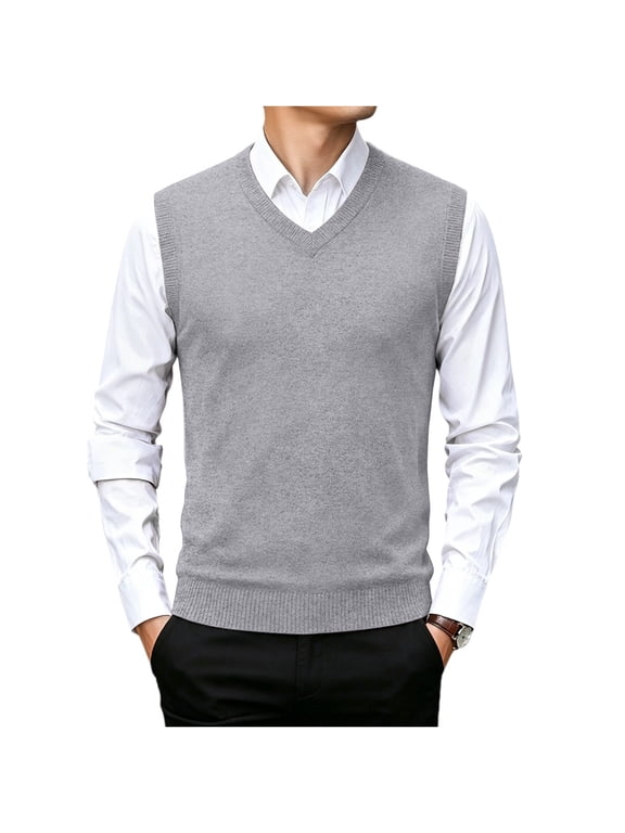 Wool Sweaters for Men Sleeveless V Neck Pullover Tops Lightweight Solid Big and Tall Winter Casual Knitwear