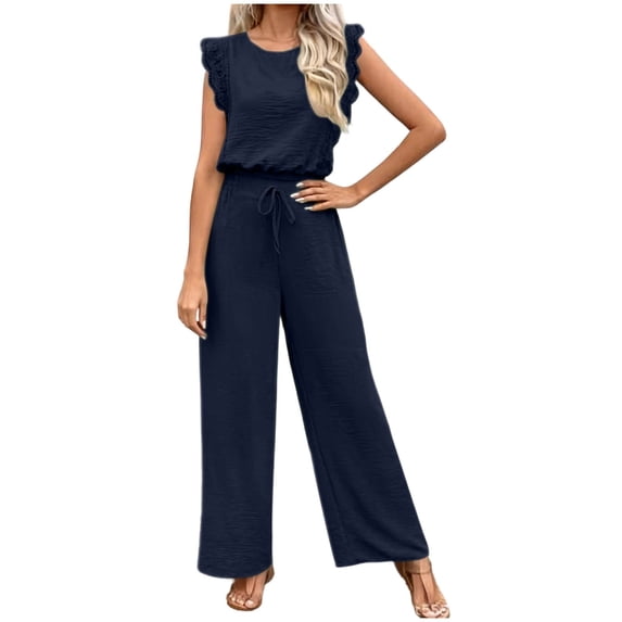 successthop Work from Home Outfits Women Two Piece Cap Sleeve Top High Waist Wide Leg Pantsuit Office Business Clothes