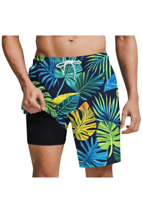 Workout Shorts Men with Liner Drawstring Bottoms Oversized Shorts Tree Holiday Clothes with Pockets Green