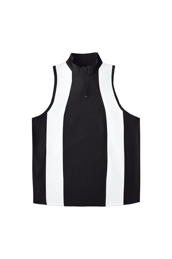 Workout Tank Tops for Men Active Sun Protect Quarter Zip Mock Neck Breathable Sleeveless Stripe Gym Clothes