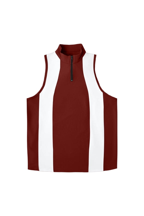 Workout Tank Tops for Men Active Sun Protect Quarter Zip Mock Neck Breathable Sleeveless Stripe Gym Clothes