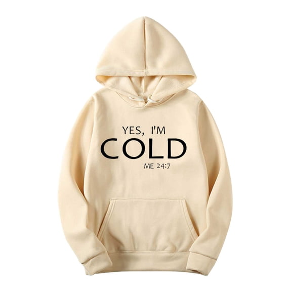 successthop Yes I am Cold Hoodie for Women Long Sleeve Hooded Sweatshirt Pullover Tops Letter Streetwear with Pockets XL