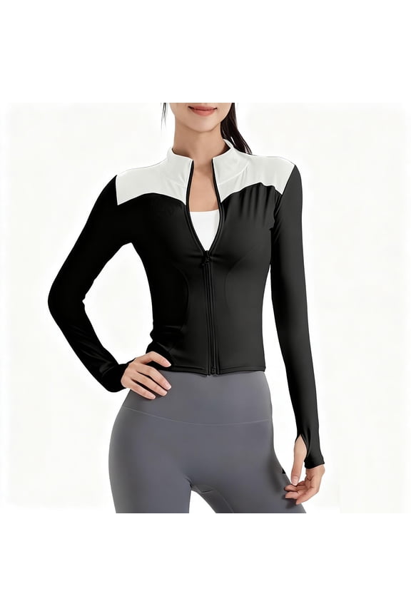 Yoga Jackets for Women Lightweight Long Sleeve Jacket Zip Up Tops Plus Size Gym Workout No Hood Outwear L