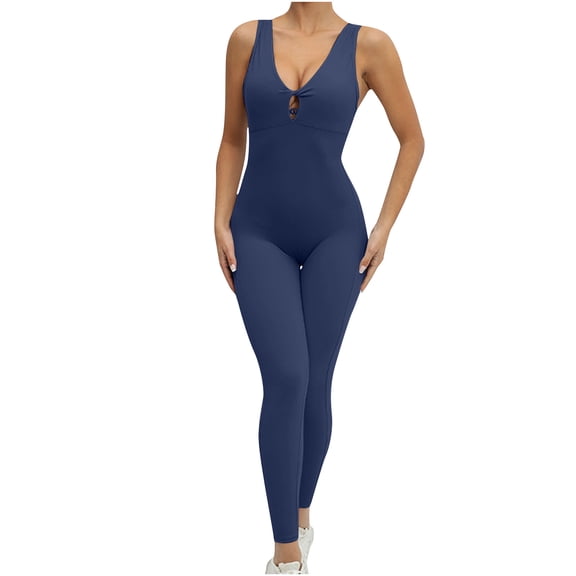 successthop Yoga Jumpsuits for Women Slim Strecth Yoga V Neck Sleeveless One Piece Long Lounge Wear Solid Activewear M