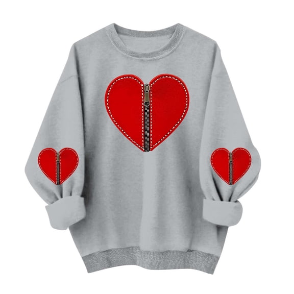 successthop Zip Up Sweatshirt No Hood Women Heart Casual Crewneck No Hood Clothes Long Sleeve Outfits Vacation Tops 2XL