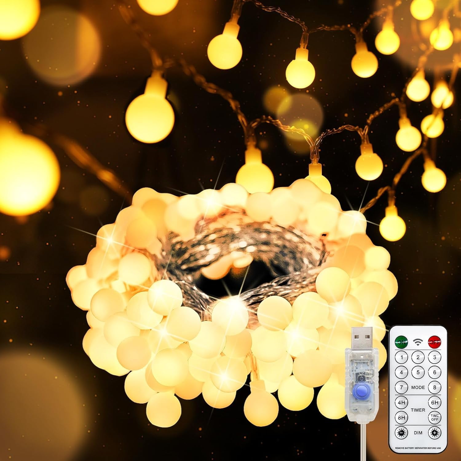 suddus Globe String Lights Bedroom, 100 Led Fairy Lights Plug in
