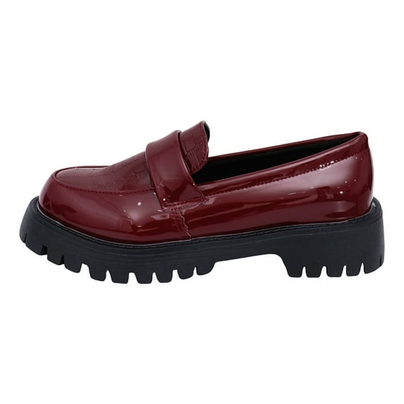 suguoo Women's Low Heel Penny Loafers Shoe Lug Sole Slip on Patent Leather Loafers
