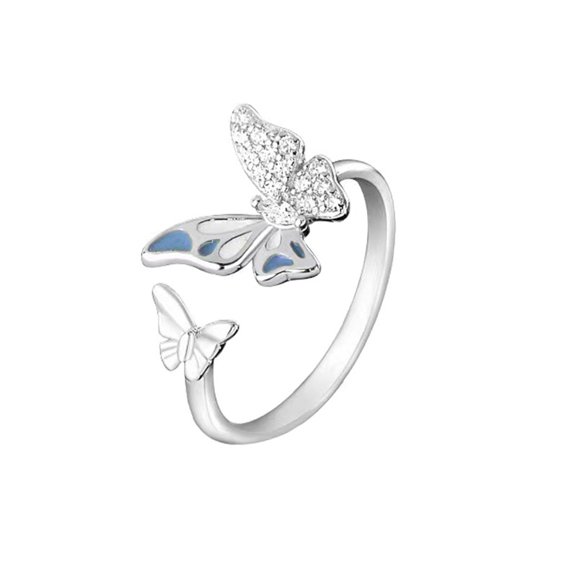 suhtpsw Blue Double Butterfly Open Ring High Appearance Level New Retro Light Luxury Delicate Fairy Everything With Index Finger Ring