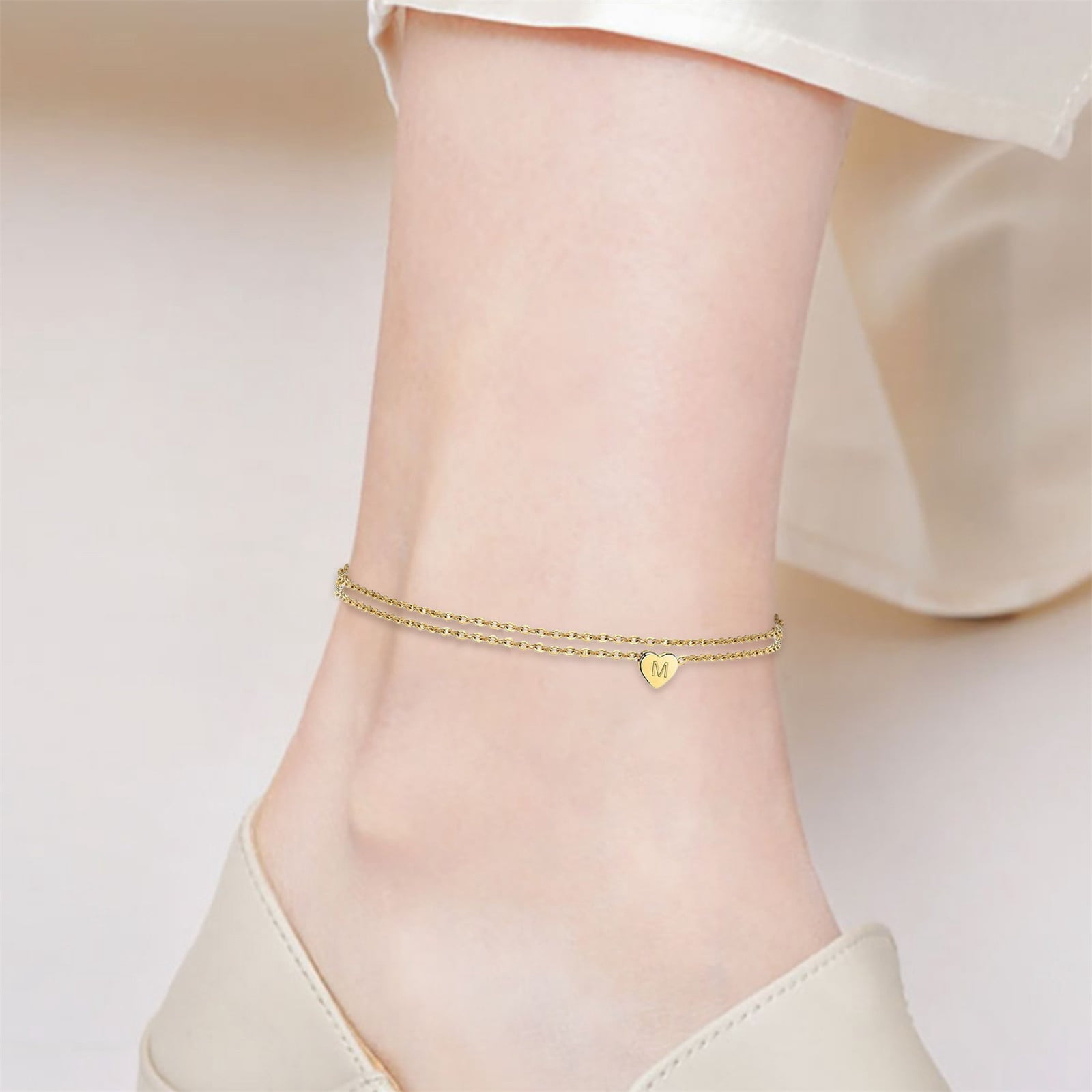 suhtpsw Heart Initial Ankles Bracelets For Women,Handmade Dainty