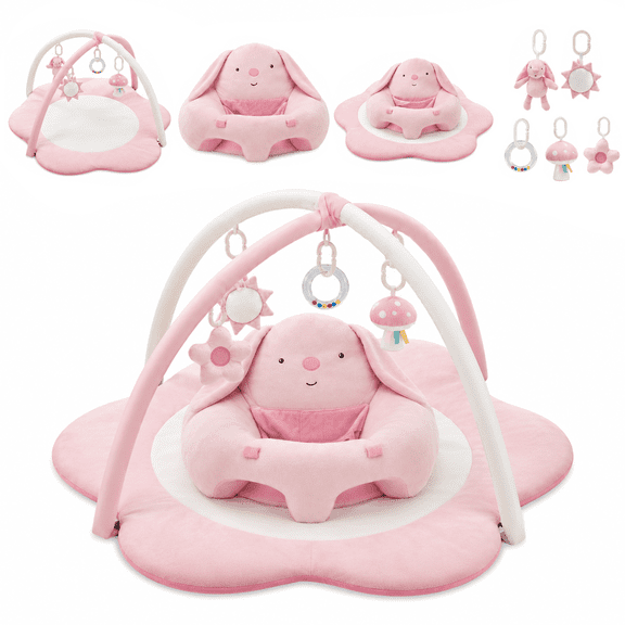 suihuooo Baby Gym Play Mat With 5 Detachable Toys Activity Tummy Time Playmats for Newborn 0-18 Months,Pink
