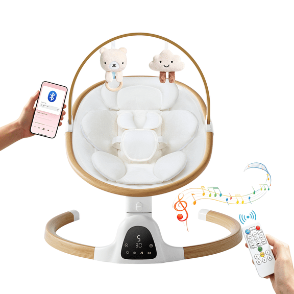 suihuooo Baby Swing for Infants,5 Speeds,10 Lullabies,5-Point Harness,Electric Rocking Chair for Toddlers with Bluetooth,Remote Control,Touch Panel,White