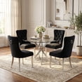 thumbnail image 1 of Sumdeal 47" Modern Round Clear Glass Dining Table Set for 4, Chrome Silver Table & 4 Black Velvet Dining Chairs with Brushed Silver Legs, 1 of 9