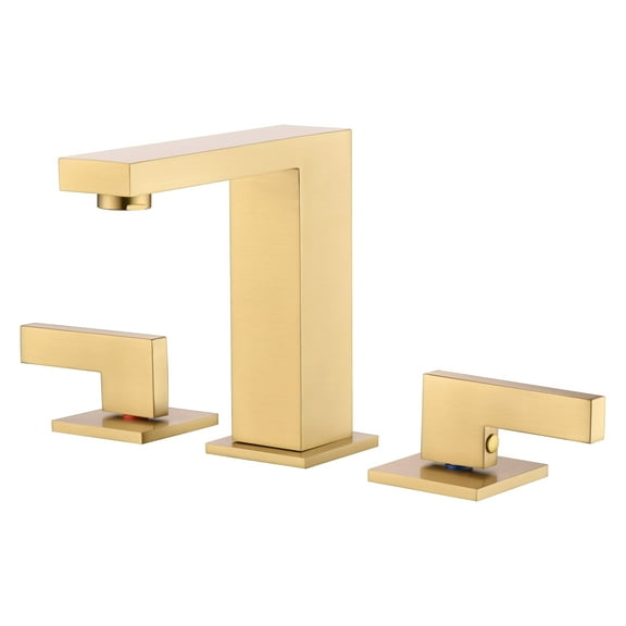 sumerain Brushed Gold 8 Inch Widespread Bathroom Faucet 2 Handle Lavatory Faucet Solid Brass, with Quick Connect Hose