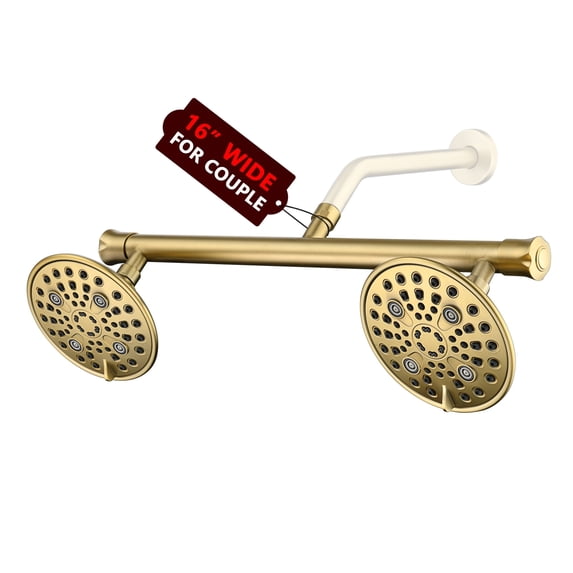 sumerain Brushed Gold Dual Showerheads for Couples with 6 Modes & Shut-off Valve, 2-in-1 Double Showerhead System for Two People