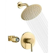 sumerain Brushed Gold Shower Faucet Set with 8 Inches Stainless Steel Rain Shower Head, Solid Brass Rough In Valve