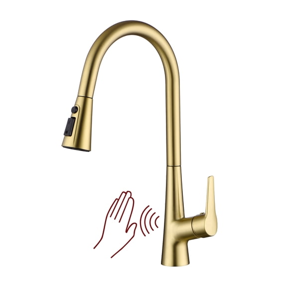 sumerain Brushed Gold Touchless Kitchen Sink Faucet with Pull Down Sprayer,Hands Free Motion Sensor Kitchen Sink Faucet