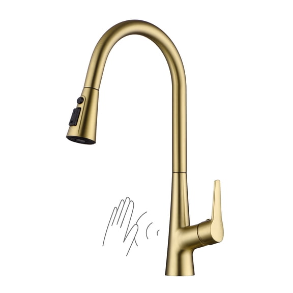 sumerain Brushed Gold Touchless Kitchen Sink Faucet with Pull Down Sprayer,Hands Free Motion Sensor Kitchen Sink Faucet