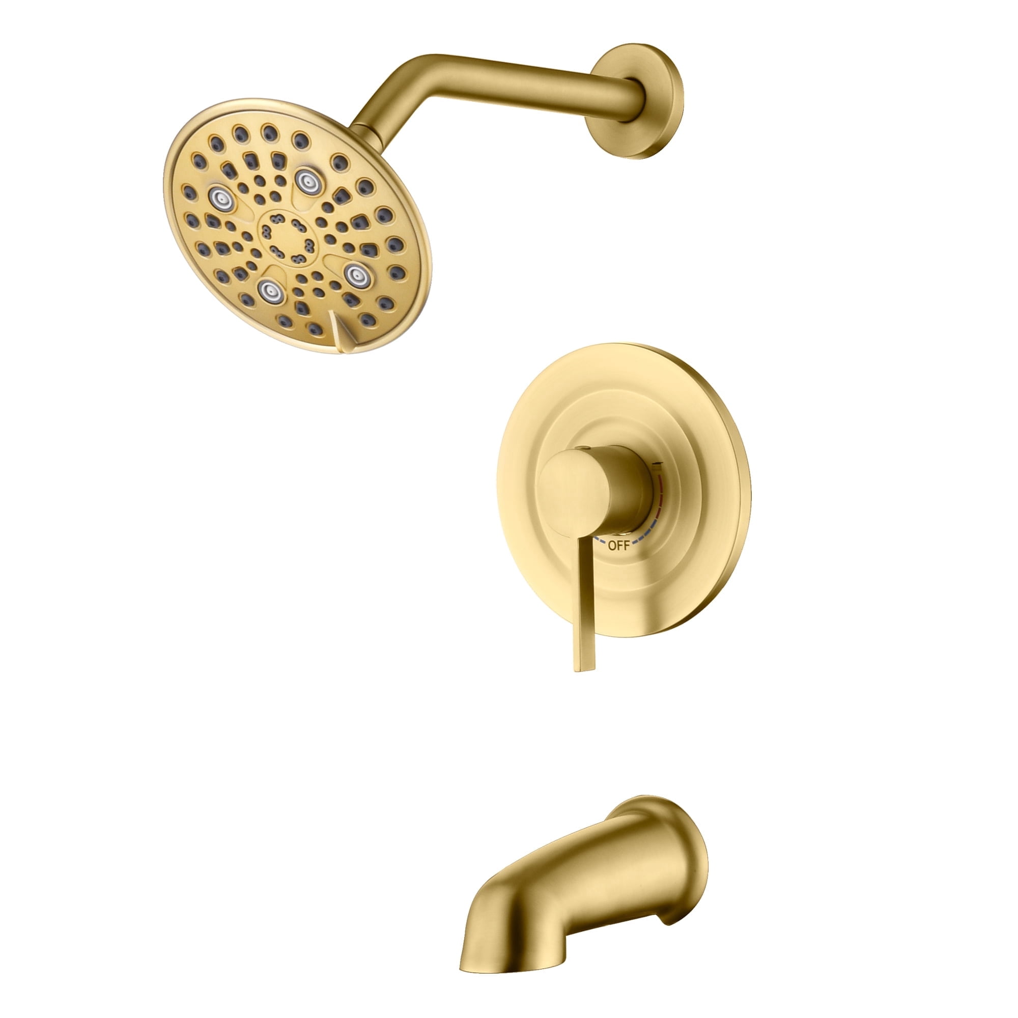 sumerain Brushed Gold Tub Shower Faucet Set Complete, Shower and Tub Fixture with Rainfall Shower Head and Tub Spout