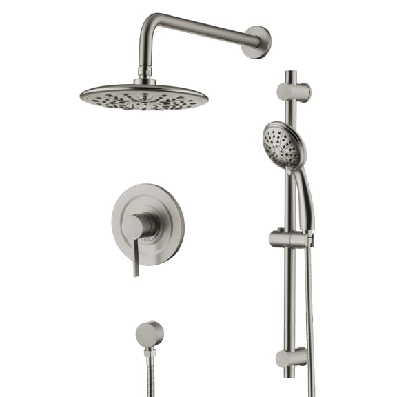 sumerain Brushed Nickel Rainfall Bathroom Shower System, Wall Mounted Slide Bar Shower Faucet Set with Shower Head and Handheld, Valve and Trim Kit Included