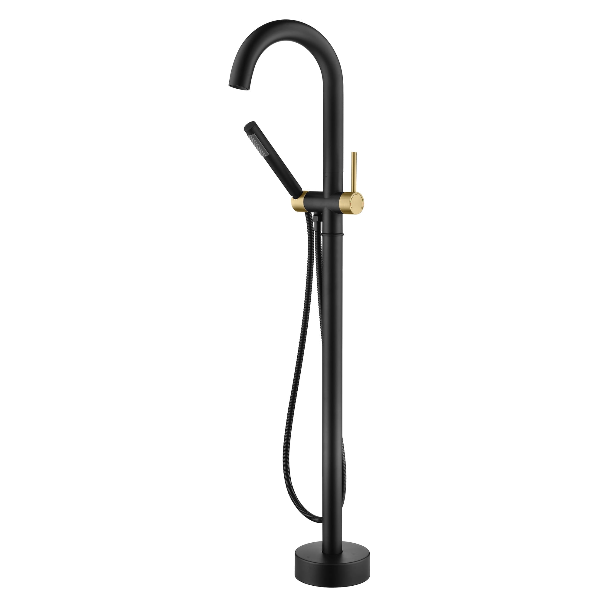 sumerain Floor Mounted Tub Faucet with Handheld, High Flow Freestanding Bathtub Faucet with Swivel Spout Black and Gold