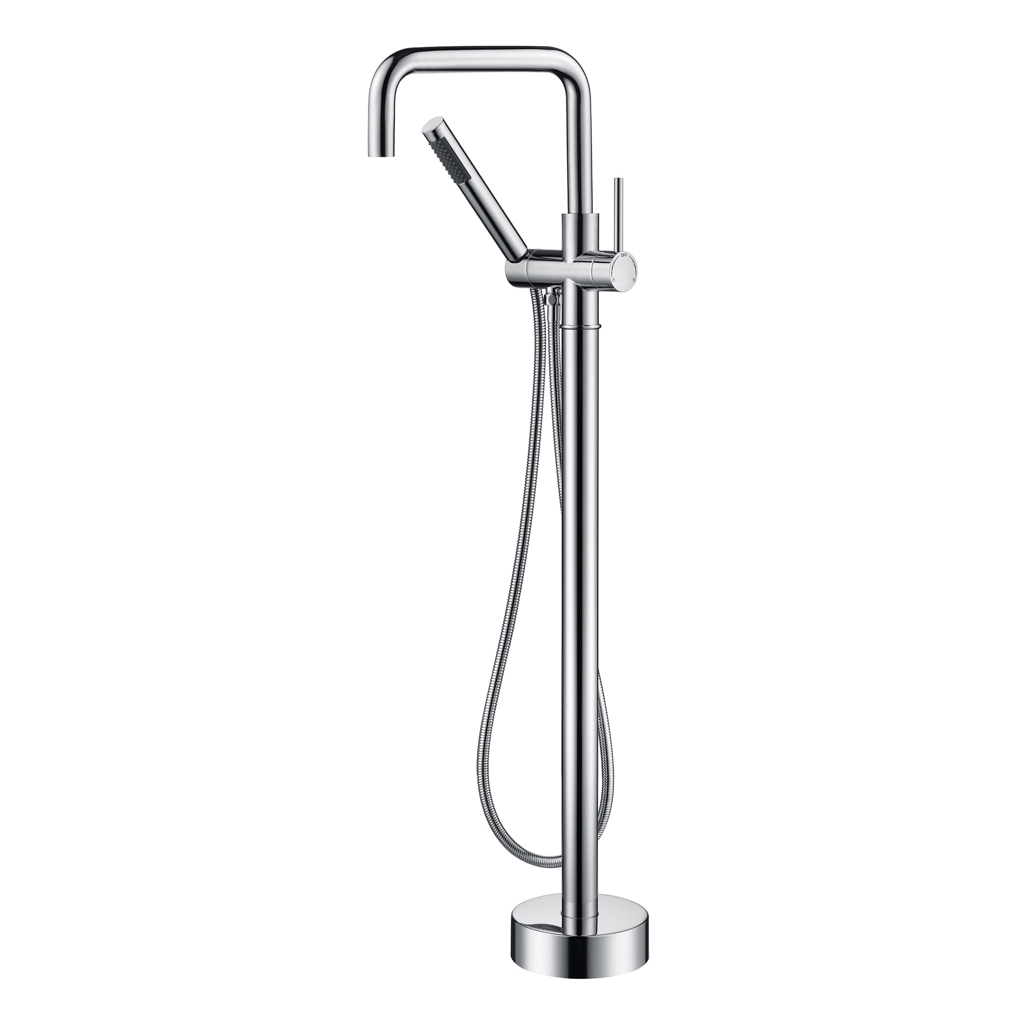 sumerain Freestanding Bathtub Faucet with Hand Shower, Floor Mount Tub Faucet Brass Single Handle High Flow Chrome