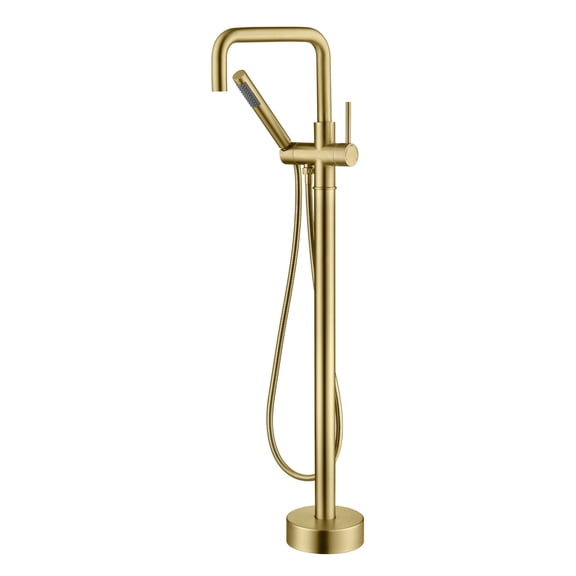 sumerain Freestanding Bathtub Faucet with Hand Shower, Floor Mount Tub Filler Faucet Brass Single Handle High Flow, Brushed Gold