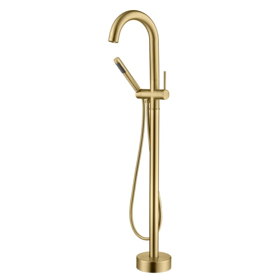sumerain Freestanding Tub Faucet Brushed Gold, Brass Floor Mount Bathtub Filler Faucet with Handheld Sprayer for Bathroom, High Flow