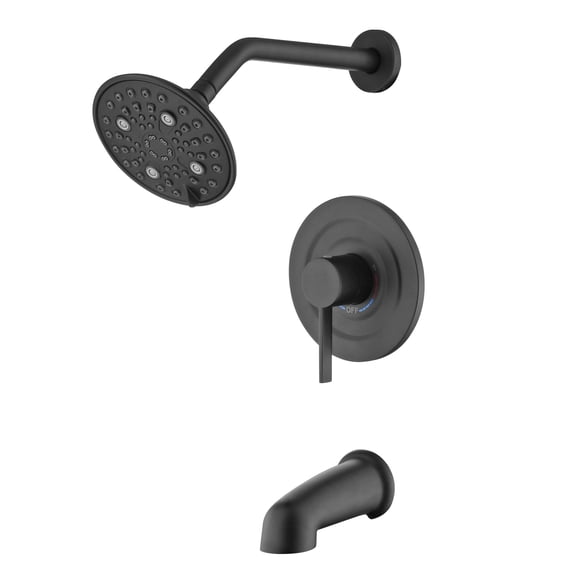 sumerain Matte Black Bathtub Shower Faucet Set With Valve, High-Flow Tub and Shower Trim Kit with Rain Shower Head and Spout