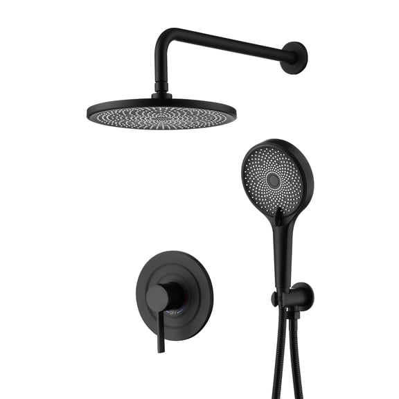 sumerain Matte Black Rain Shower System with 3 Modes Handheld Spray, Rough-in Valve and Shower Trim Kit Included