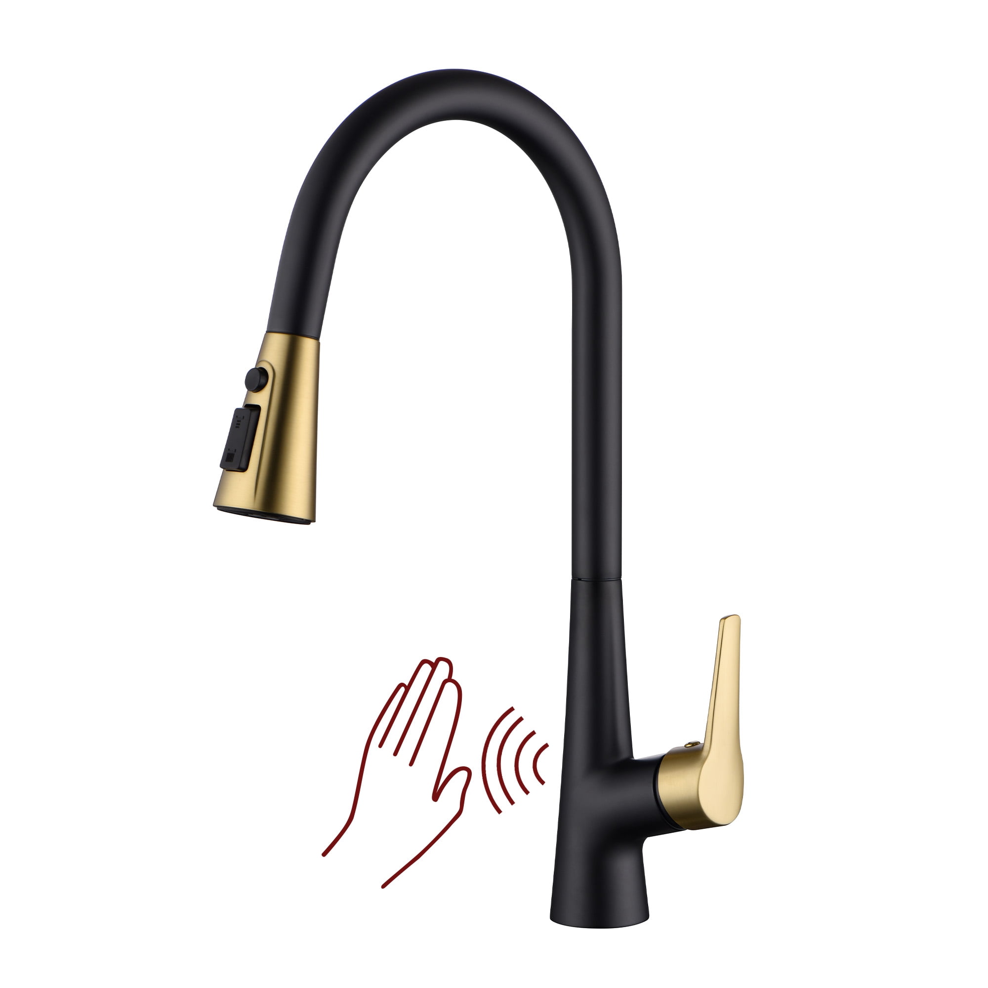 sumerain Motion Sensor Activated Kitchen Sink Faucet with Pull Down Sprayer,Hands-Free Touchless Kitchen Faucet Black & Gold