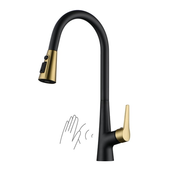 sumerain Motion Sensor Activated Kitchen Sink Faucet with Pull Down Sprayer,Hands-Free Touchless Kitchen Faucet Black & Gold