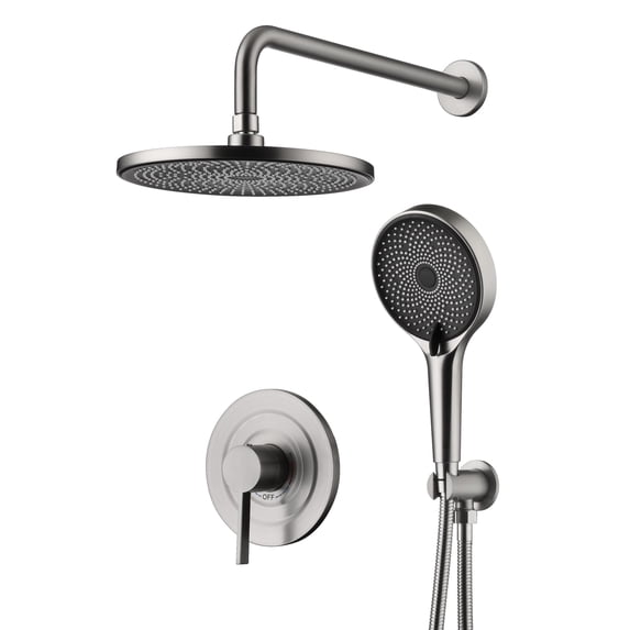 sumerain Rain Shower System, Brushed Nickel Shower Faucet Set with 10'' Rainfall Shower Head and 3 Settings Handhled Sprayer