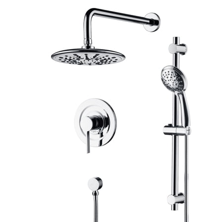 sumerain Shower Faucet Complete with Slide Bar, Chrome Rainfall Shower System with Shower Head and 3-Setting Handheld Spray,Valve and Trim Kit Included