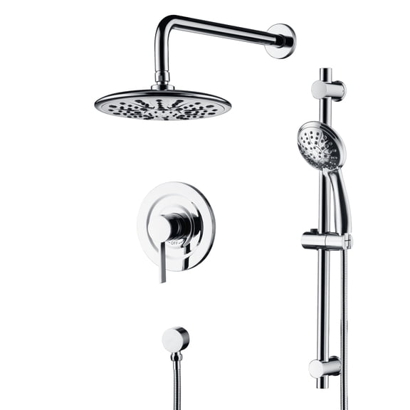 sumerain Shower Faucet Complete with Slide Bar, Chrome Rainfall Shower System with Shower Head and 3-Setting Handheld Spray,Valve and Trim Kit Included