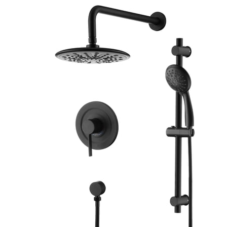 sumerain Shower Faucet Set Complete, Matte Black Rainfall Shower Head System,Wall Mounted Dual Shower Set Valve and Trim Kit Included