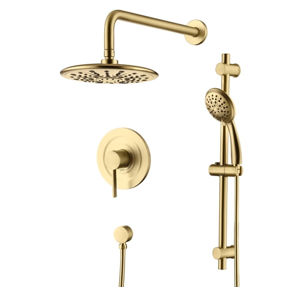 sumerain Shower System, Brushed Gold Slide Bar Shower Faucet Set Complete, Shower Heads and 3-Spray Handheld,Valve and Trim Kit Included