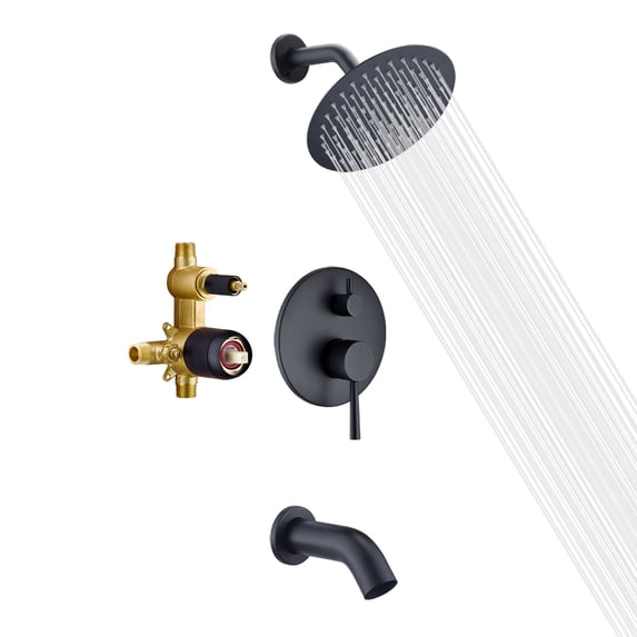 Sumerain Black Shower Faucet with Tub Spout,Tub and Shower Faucet Trim Kit with Rough in Valve,8 Inch Shower Head, Pressure Balance Cartridge