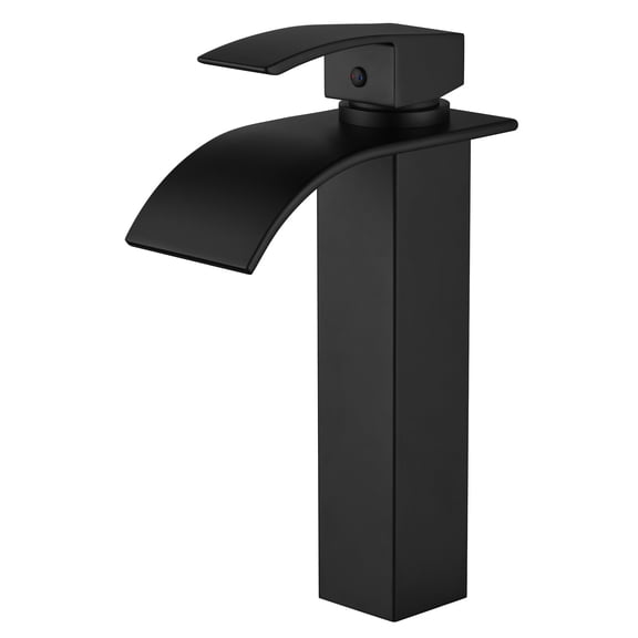 sumerain Waterfall Bathroom Vessel Sink Faucet, Matte Black Single Hole Tall Basin Faucet Lead-free Stainless Steel