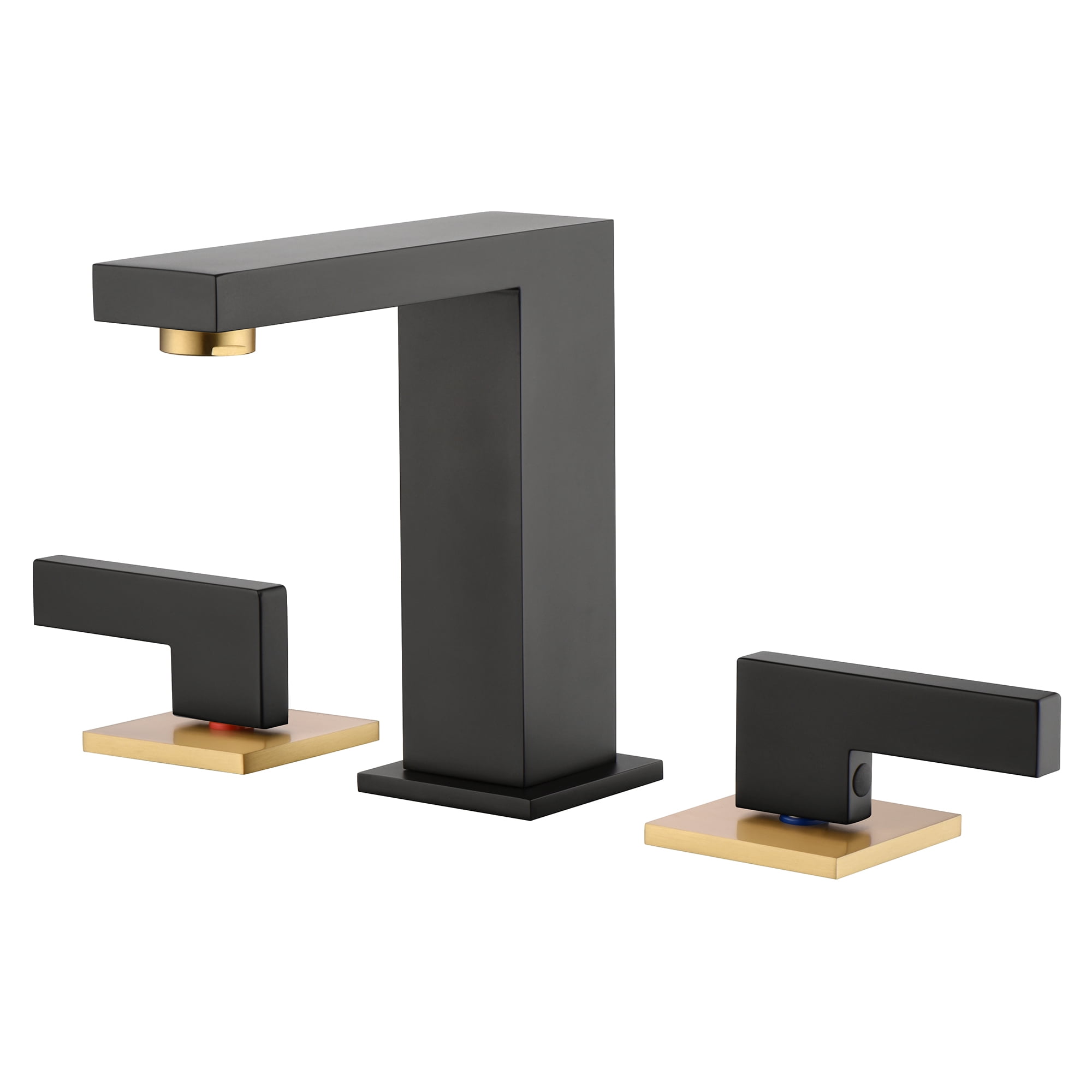 Phiestina Matte Black 3-Hole Widespread Bathroom Faucet | 8-Inch Waterfall Spout, 360° Swivel, Pop-Up Drain & Supply Lines