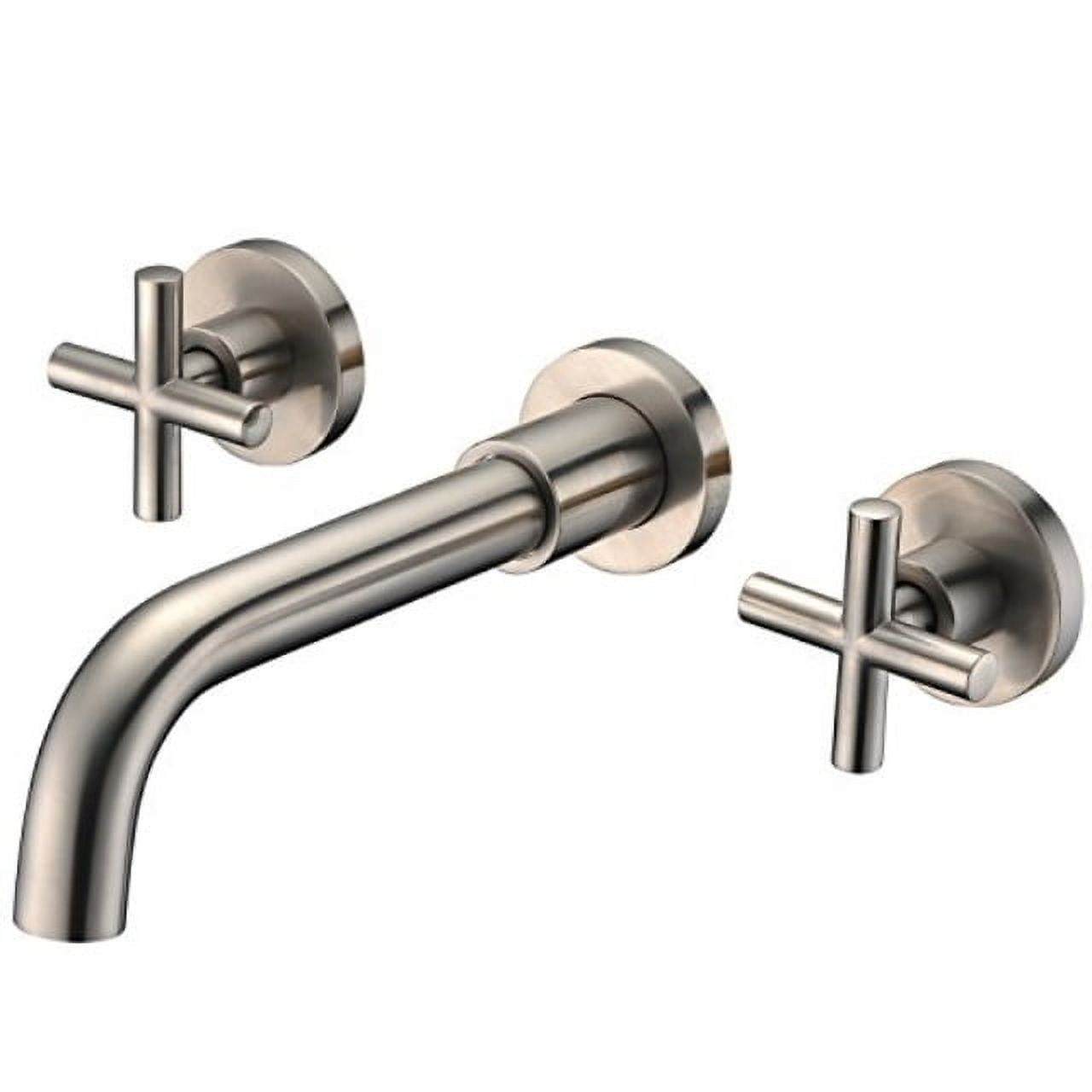 Brushed Nickel Wall-Mounted Bathroom Faucet with Cross Handles
