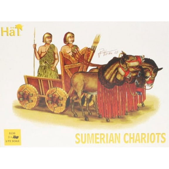 sumerian chariots (3 sets) (2 soldiers, 4 horses & 3 chariots) 1/72 hat