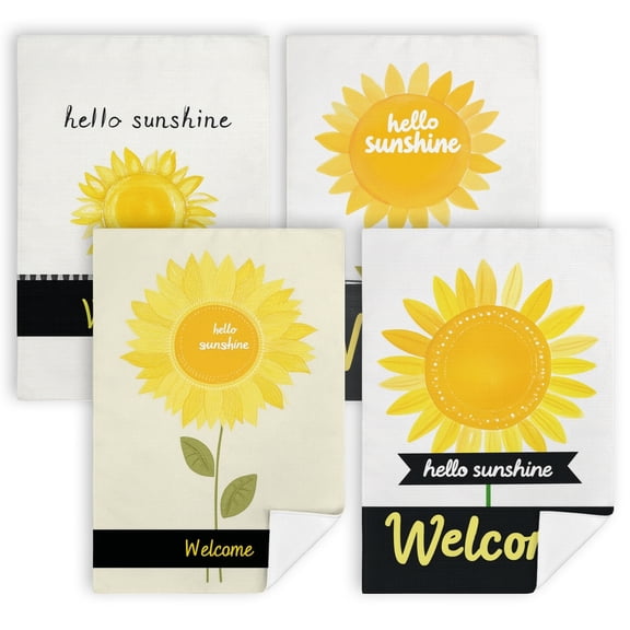 summer bathroom hand towels A yellow sunflower with a black and white striped border hand towel sets 4 Pieces 16" x 24" primitive americana decor