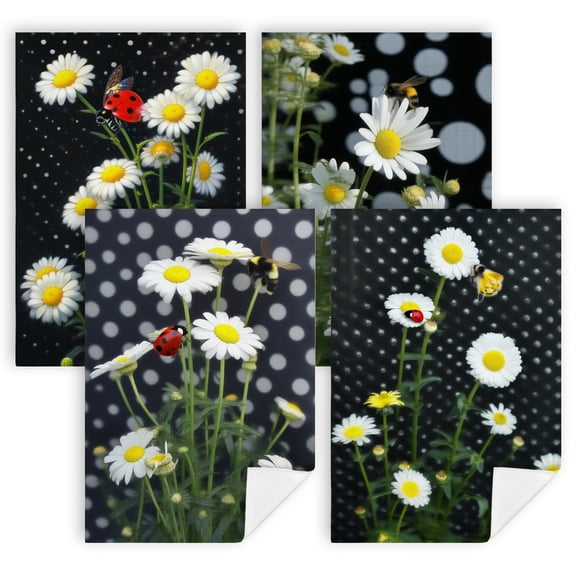 summer dish towels A ladybug sitting on top of a bunch of daisies summer fun gifts 4 Pieces 16" x 24" decoracion de cocina