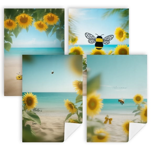 summer dish towels A picture of sunflowers on a beach with the ocean in the background kitchen towela 4-Pack 16 by 24 Inch bathroom decor towels