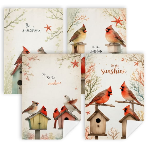 summer dish towels for kitchen A couple of birds sitting on top of a birdhouse cute things for summer Set of 4 16x24 in home decor kitchen